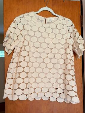 Umgee Cream Circle Eyelet Short Sleeve Blouse